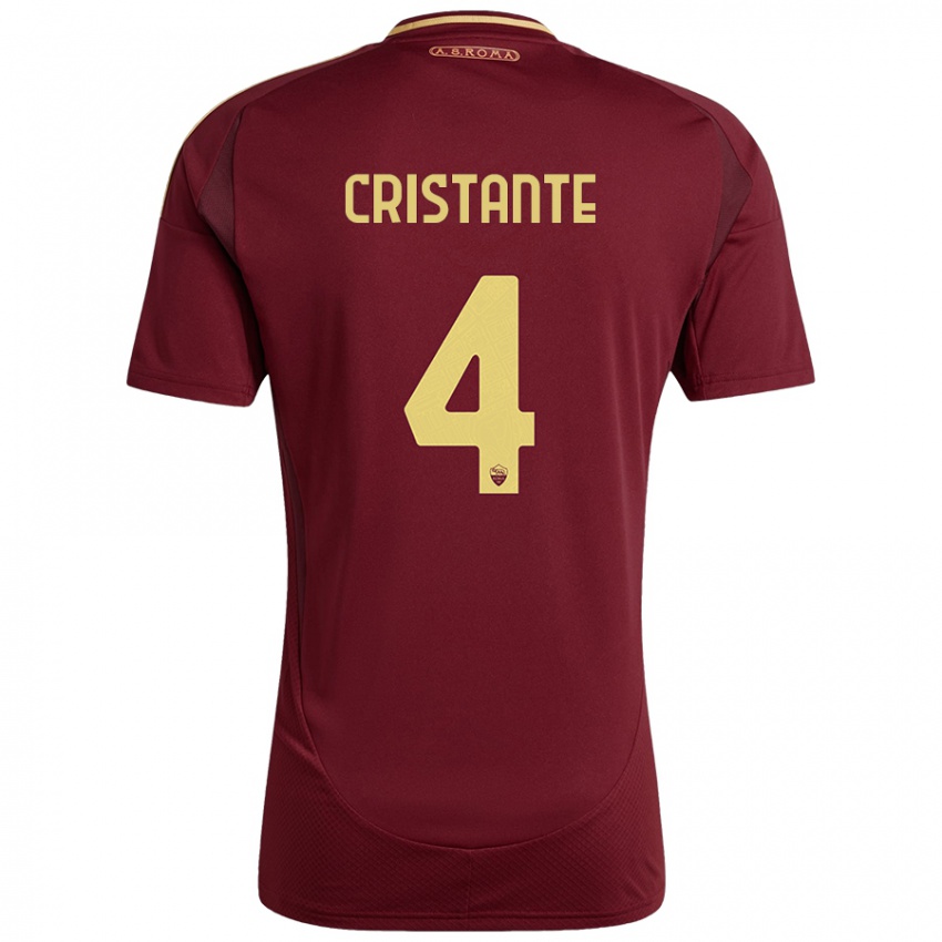 Børn Bryan Cristante #4 Rød Brun Guld Hjemmebane Spillertrøjer 2024/25 Trøje T-Shirt