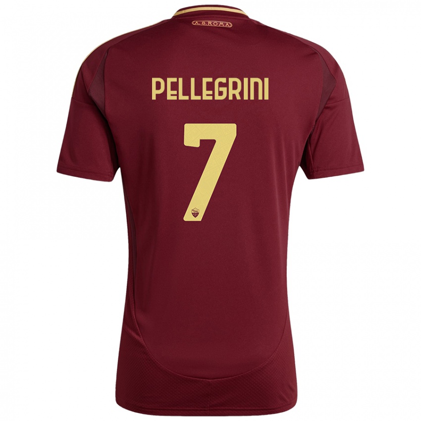 Børn Lorenzo Pellegrini #7 Rød Brun Guld Hjemmebane Spillertrøjer 2024/25 Trøje T-Shirt