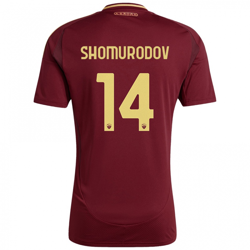 Børn Eldor Shomurodov #14 Rød Brun Guld Hjemmebane Spillertrøjer 2024/25 Trøje T-Shirt