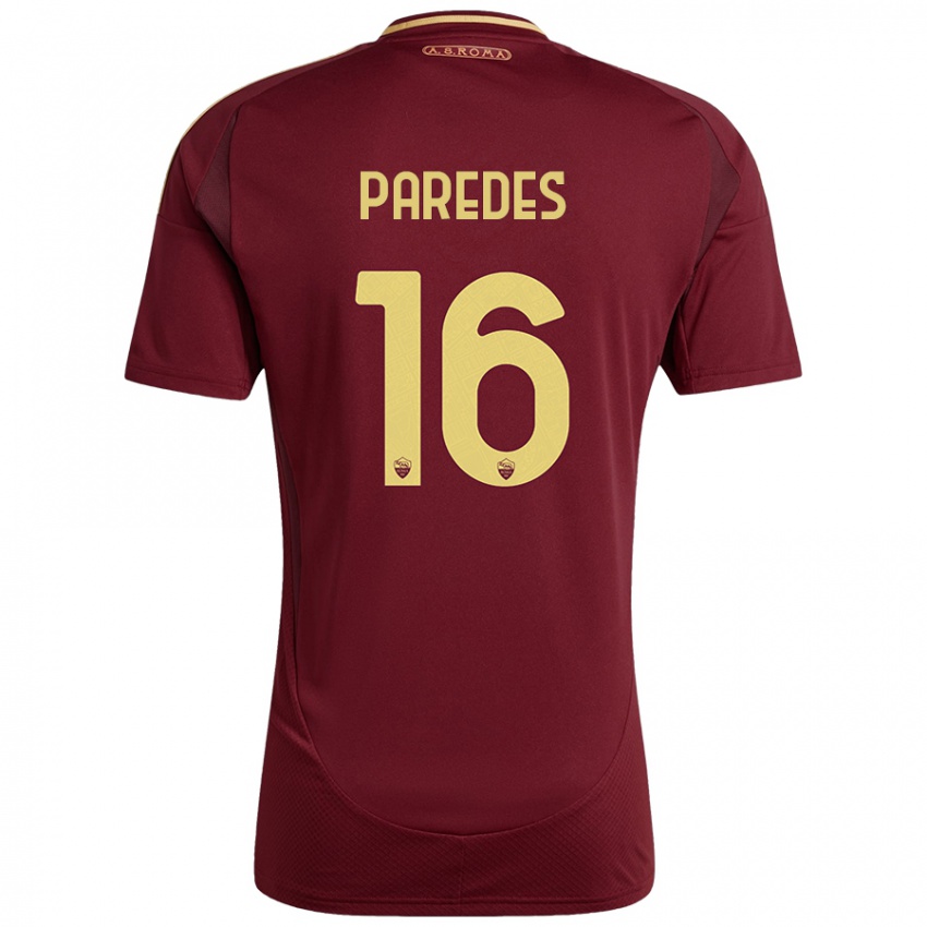 Børn Leandro Paredes #16 Rød Brun Guld Hjemmebane Spillertrøjer 2024/25 Trøje T-Shirt