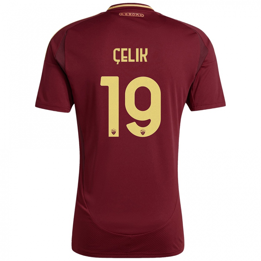 Børn Zeki Celik #19 Rød Brun Guld Hjemmebane Spillertrøjer 2024/25 Trøje T-Shirt