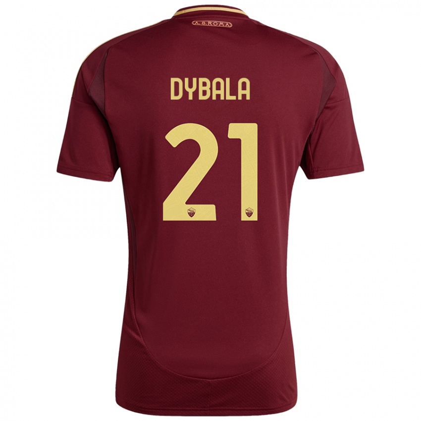 Børn Paulo Dybala #21 Rød Brun Guld Hjemmebane Spillertrøjer 2024/25 Trøje T-Shirt