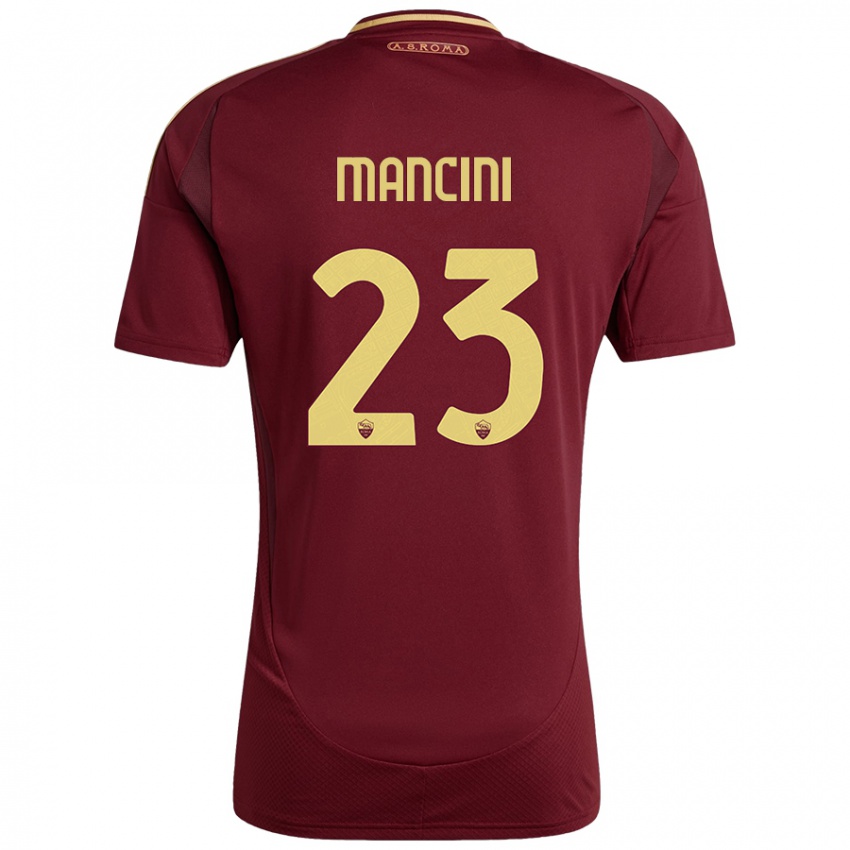 Børn Gianluca Mancini #23 Rød Brun Guld Hjemmebane Spillertrøjer 2024/25 Trøje T-Shirt