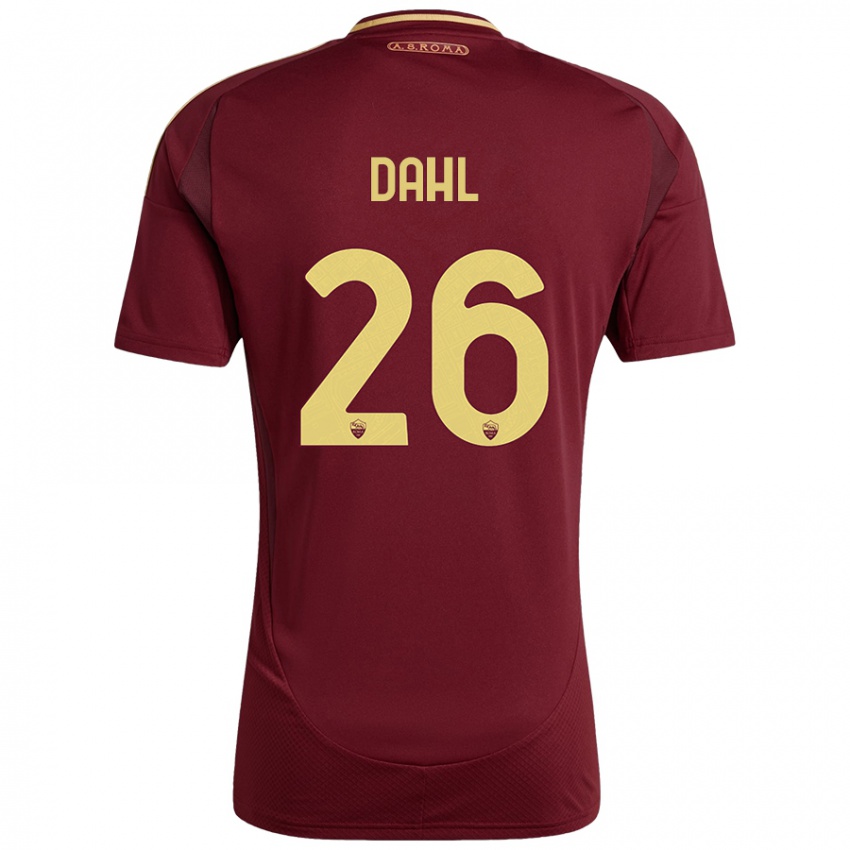 Børn Samuel Dahl #26 Rød Brun Guld Hjemmebane Spillertrøjer 2024/25 Trøje T-Shirt