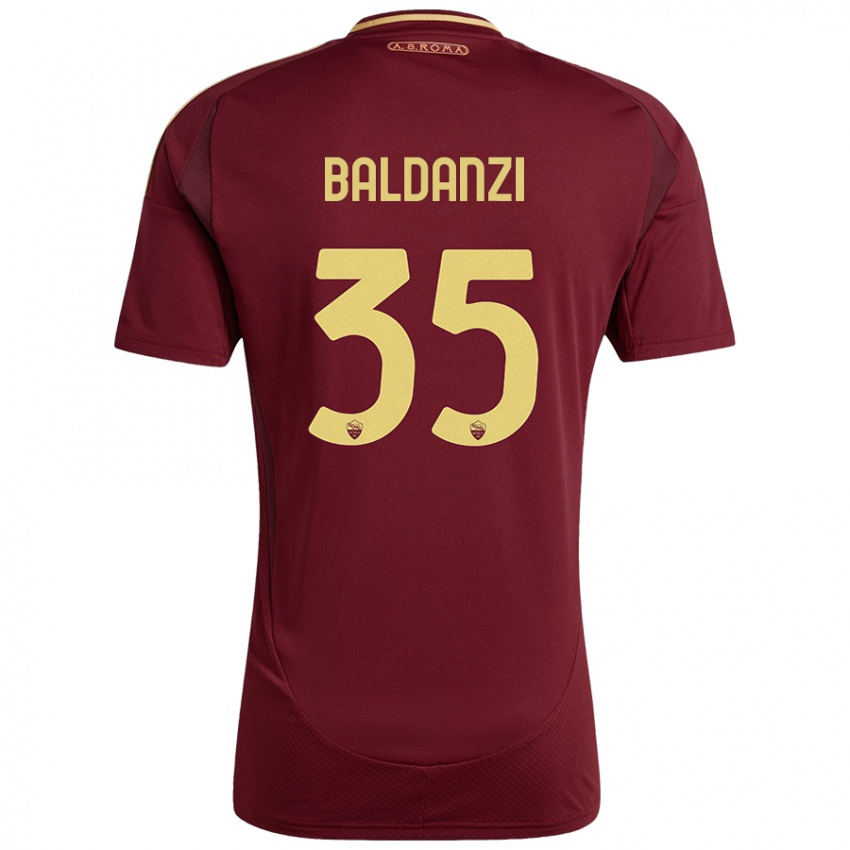 Børn Tommaso Baldanzi #35 Rød Brun Guld Hjemmebane Spillertrøjer 2024/25 Trøje T-Shirt