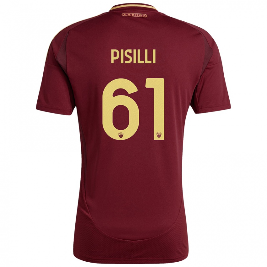 Børn Niccolo Pisilli #61 Rød Brun Guld Hjemmebane Spillertrøjer 2024/25 Trøje T-Shirt