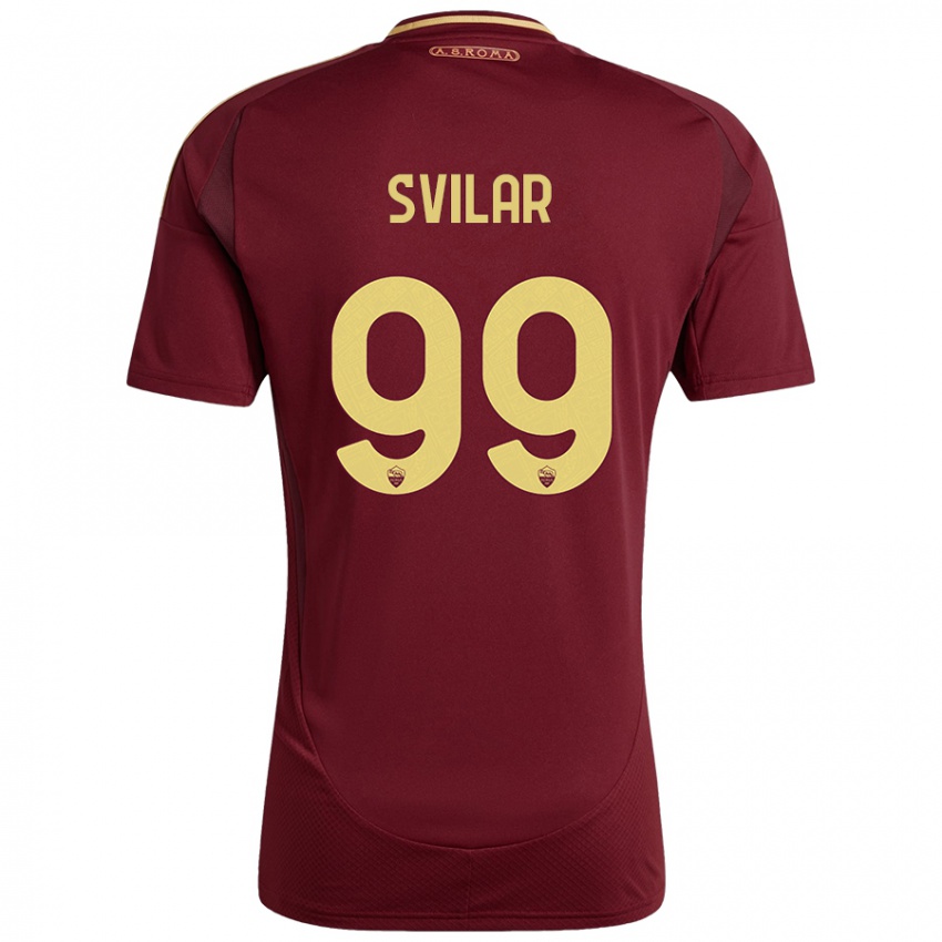 Børn Mile Svilar #99 Rød Brun Guld Hjemmebane Spillertrøjer 2024/25 Trøje T-Shirt