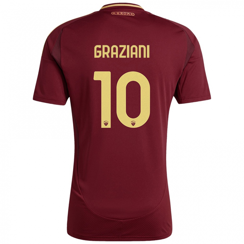 Børn Leonardo Graziani #10 Rød Brun Guld Hjemmebane Spillertrøjer 2024/25 Trøje T-Shirt