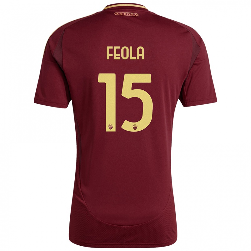 Børn William Feola #15 Rød Brun Guld Hjemmebane Spillertrøjer 2024/25 Trøje T-Shirt