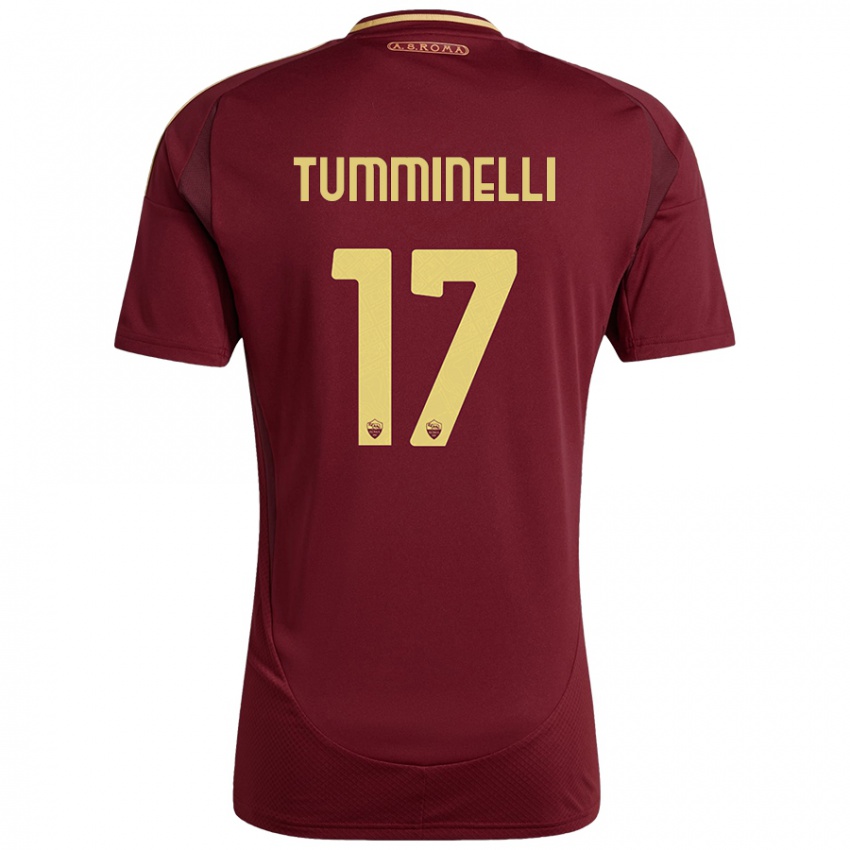 Børn Gianmarco Tumminelli #17 Rød Brun Guld Hjemmebane Spillertrøjer 2024/25 Trøje T-Shirt