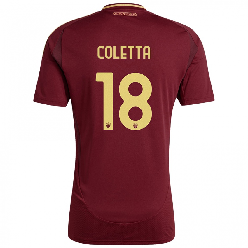 Børn Federico Coletta #18 Rød Brun Guld Hjemmebane Spillertrøjer 2024/25 Trøje T-Shirt