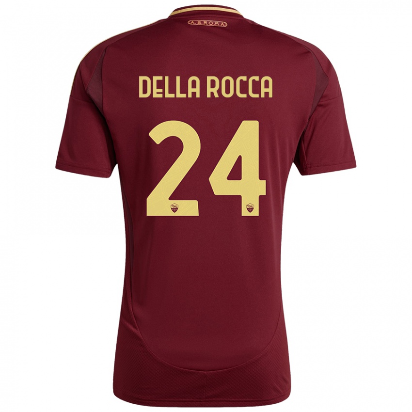 Børn Mattia Della Rocca #24 Rød Brun Guld Hjemmebane Spillertrøjer 2024/25 Trøje T-Shirt