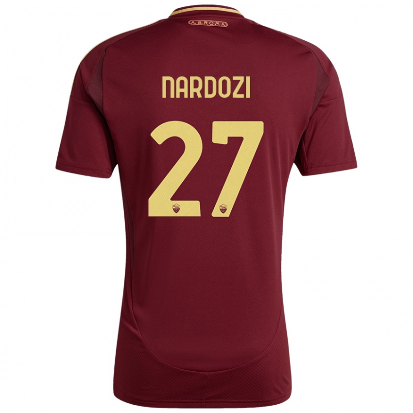 Børn Manuel Nardozi #27 Rød Brun Guld Hjemmebane Spillertrøjer 2024/25 Trøje T-Shirt