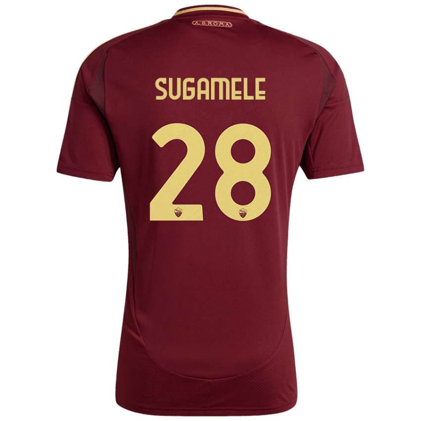 Børn Alessandro Sugamele #28 Rød Brun Guld Hjemmebane Spillertrøjer 2024/25 Trøje T-Shirt