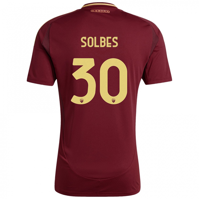 Børn Ricardo Solbes #30 Rød Brun Guld Hjemmebane Spillertrøjer 2024/25 Trøje T-Shirt