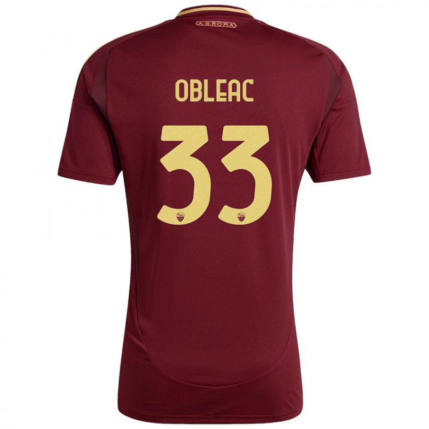 Børn Matteo Obleac #33 Rød Brun Guld Hjemmebane Spillertrøjer 2024/25 Trøje T-Shirt