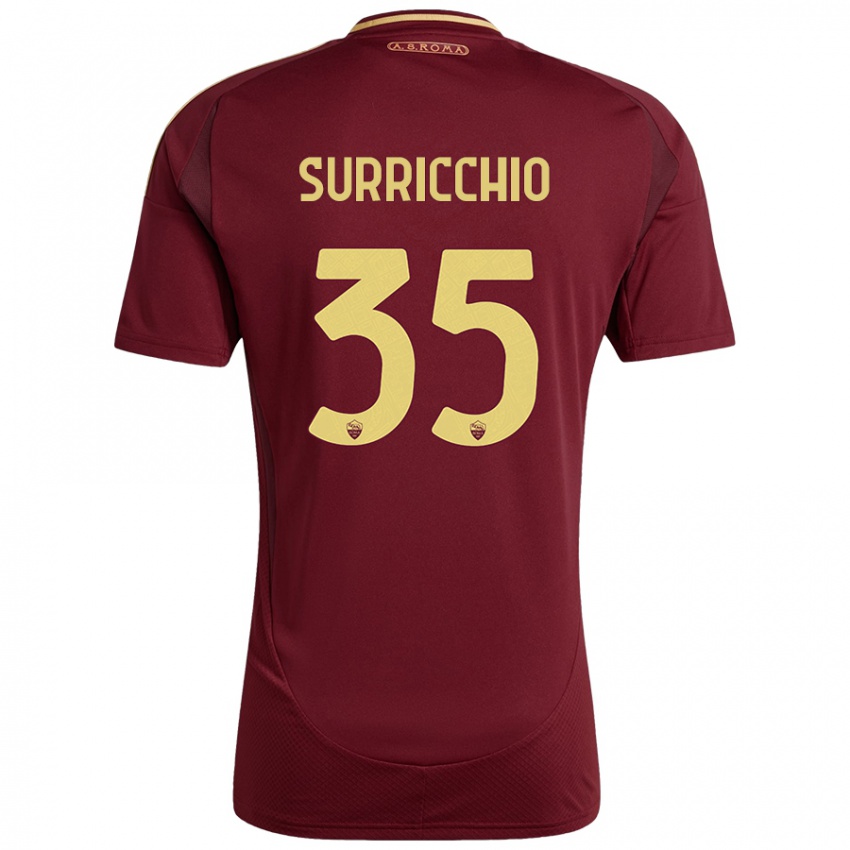 Børn Jacopo Surricchio #35 Rød Brun Guld Hjemmebane Spillertrøjer 2024/25 Trøje T-Shirt