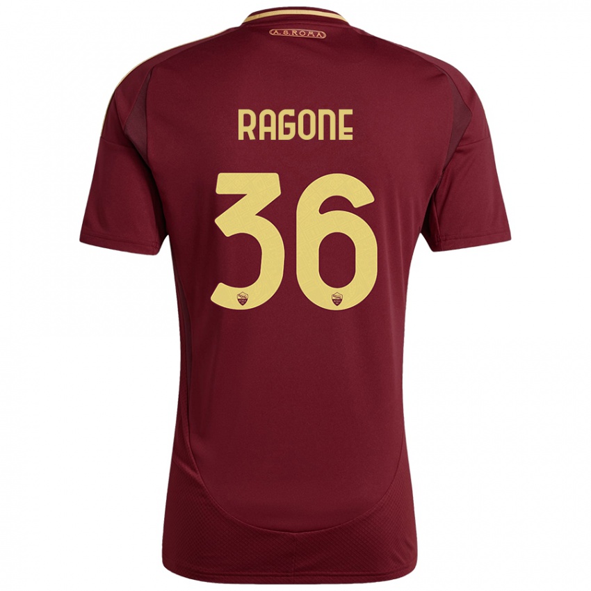 Børn Diego Ragone #36 Rød Brun Guld Hjemmebane Spillertrøjer 2024/25 Trøje T-Shirt