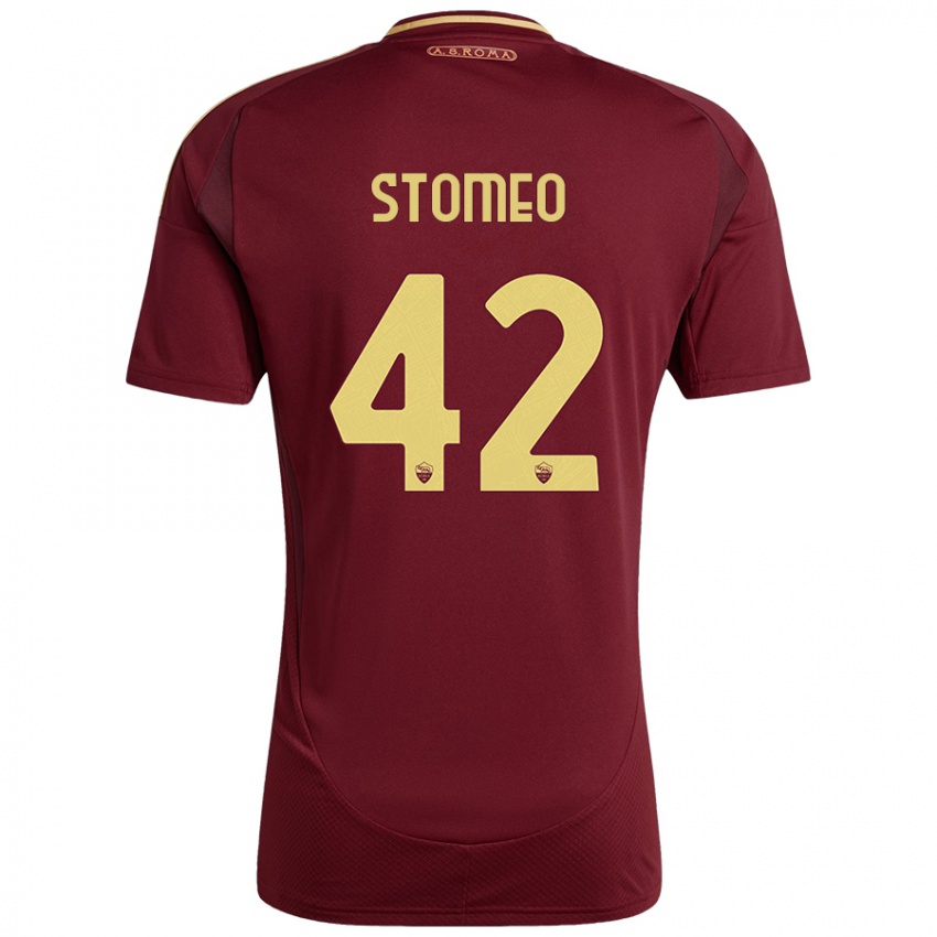 Børn Giorgio Stomeo #42 Rød Brun Guld Hjemmebane Spillertrøjer 2024/25 Trøje T-Shirt