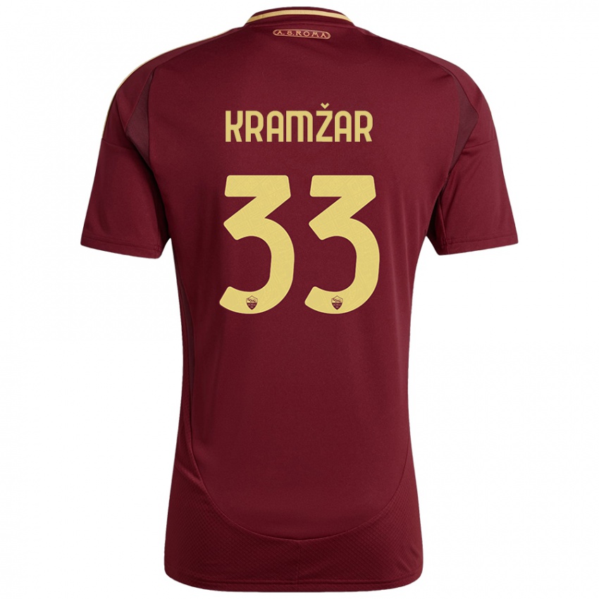 Børn Zara Kramžar #33 Rød Brun Guld Hjemmebane Spillertrøjer 2024/25 Trøje T-Shirt