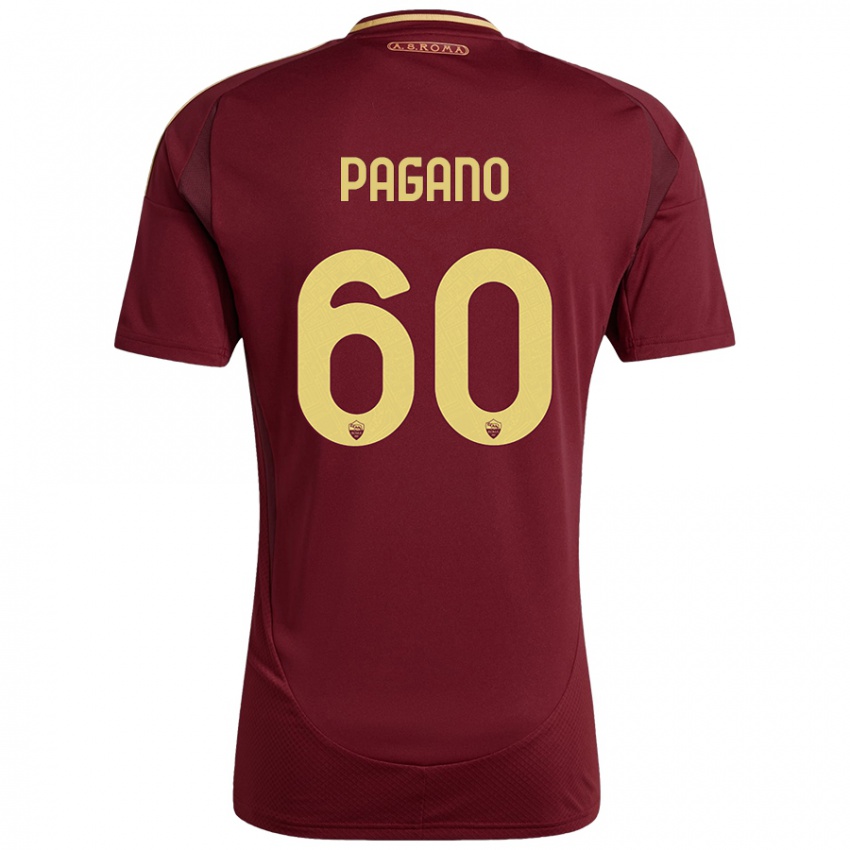 Børn Riccardo Pagano #60 Rød Brun Guld Hjemmebane Spillertrøjer 2024/25 Trøje T-Shirt