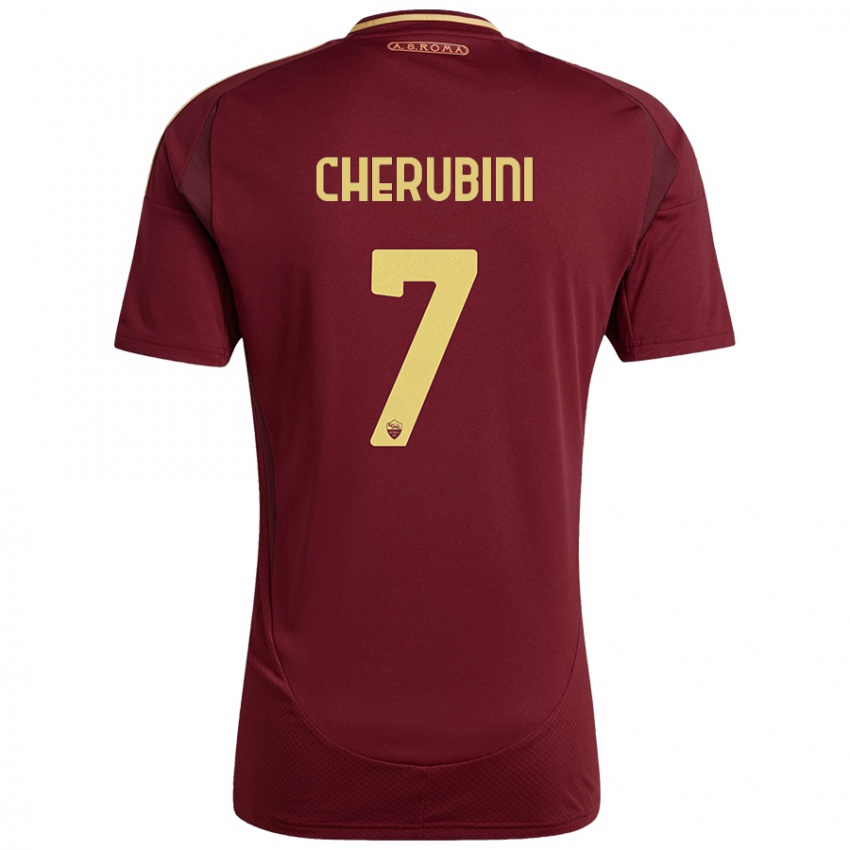 Børn Luigi Cherubini #7 Rød Brun Guld Hjemmebane Spillertrøjer 2024/25 Trøje T-Shirt