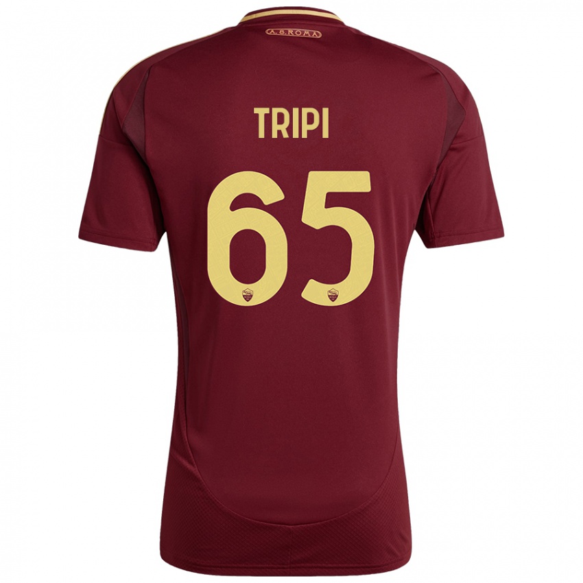 Børn Filippo Tripi #65 Rød Brun Guld Hjemmebane Spillertrøjer 2024/25 Trøje T-Shirt