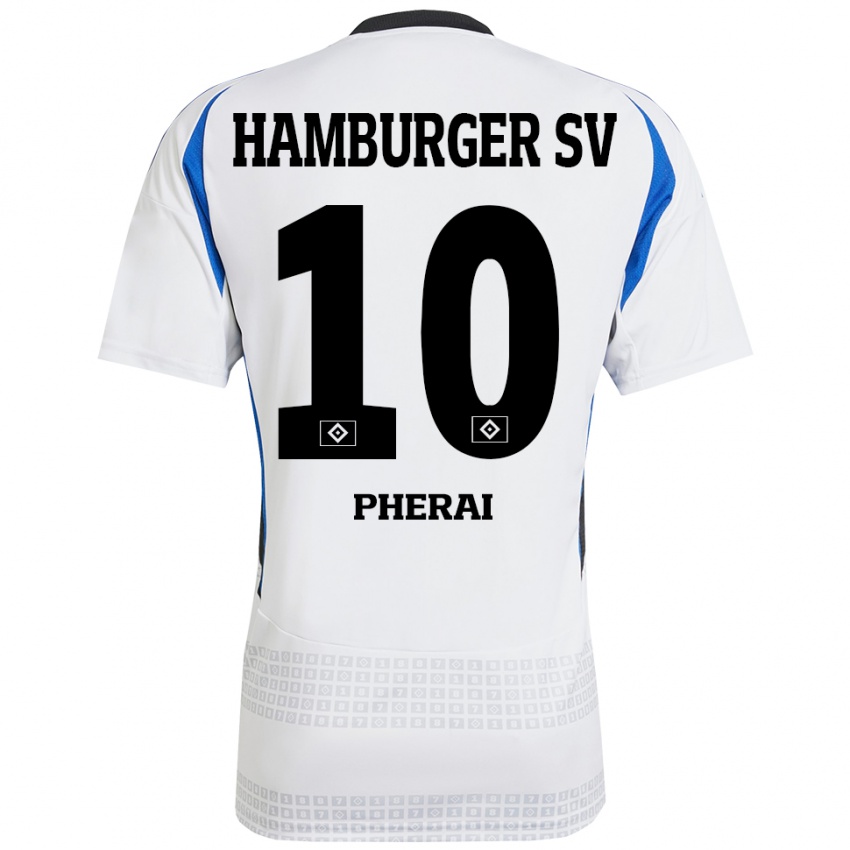 Børn Immanuel Pherai #10 Hvid Blå Hjemmebane Spillertrøjer 2024/25 Trøje T-Shirt