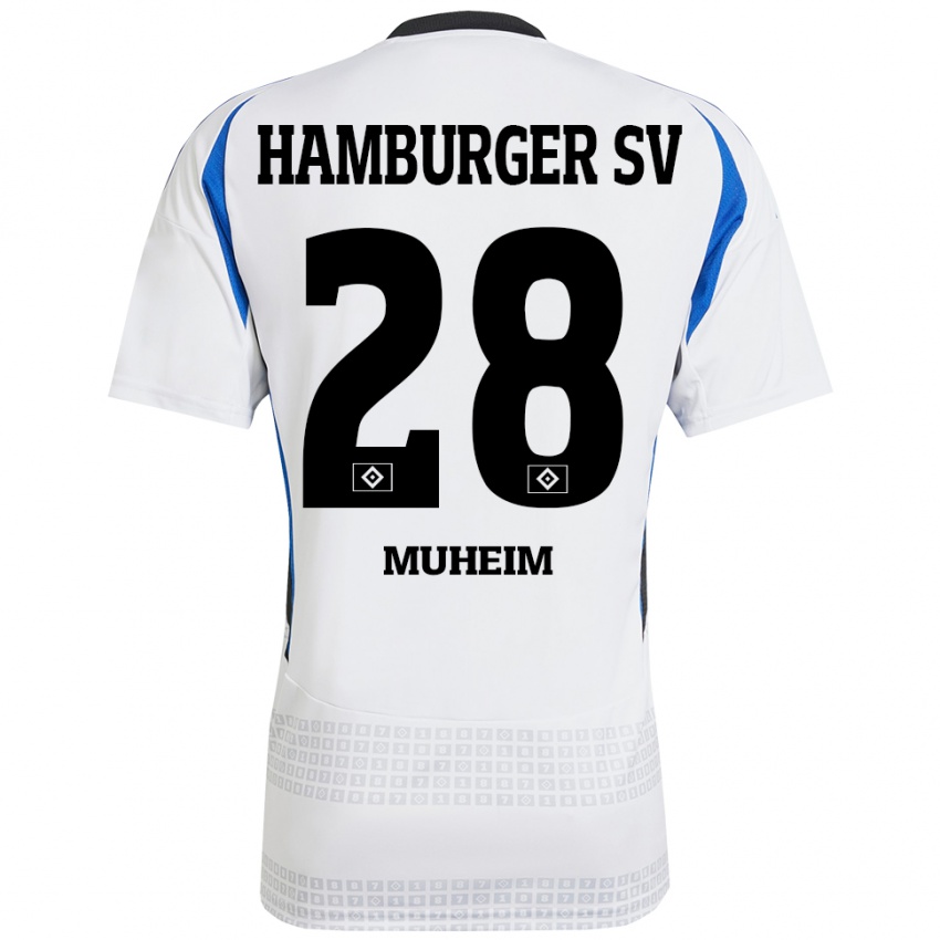 Børn Miro Muheim #28 Hvid Blå Hjemmebane Spillertrøjer 2024/25 Trøje T-Shirt