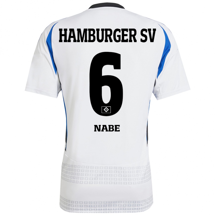 Børn Jamal Nabe #6 Hvid Blå Hjemmebane Spillertrøjer 2024/25 Trøje T-Shirt