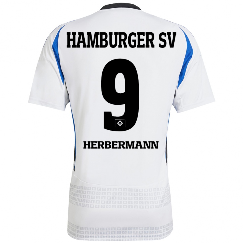 Børn Kevin Herbermann #9 Hvid Blå Hjemmebane Spillertrøjer 2024/25 Trøje T-Shirt