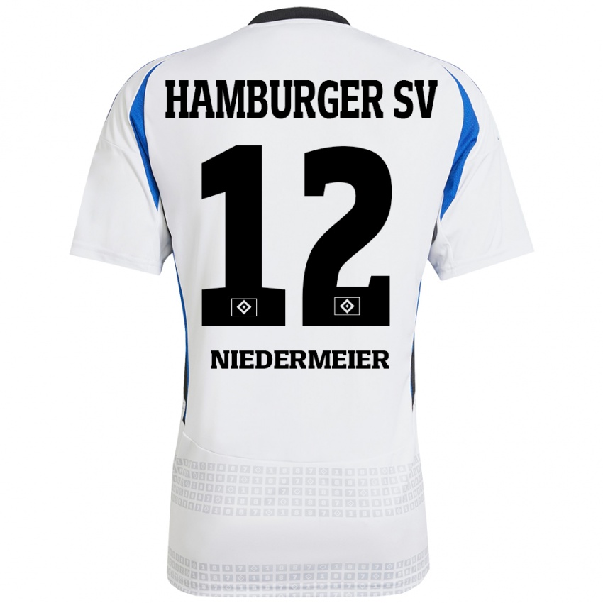 Børn Philipp Niedermeier #12 Hvid Blå Hjemmebane Spillertrøjer 2024/25 Trøje T-Shirt