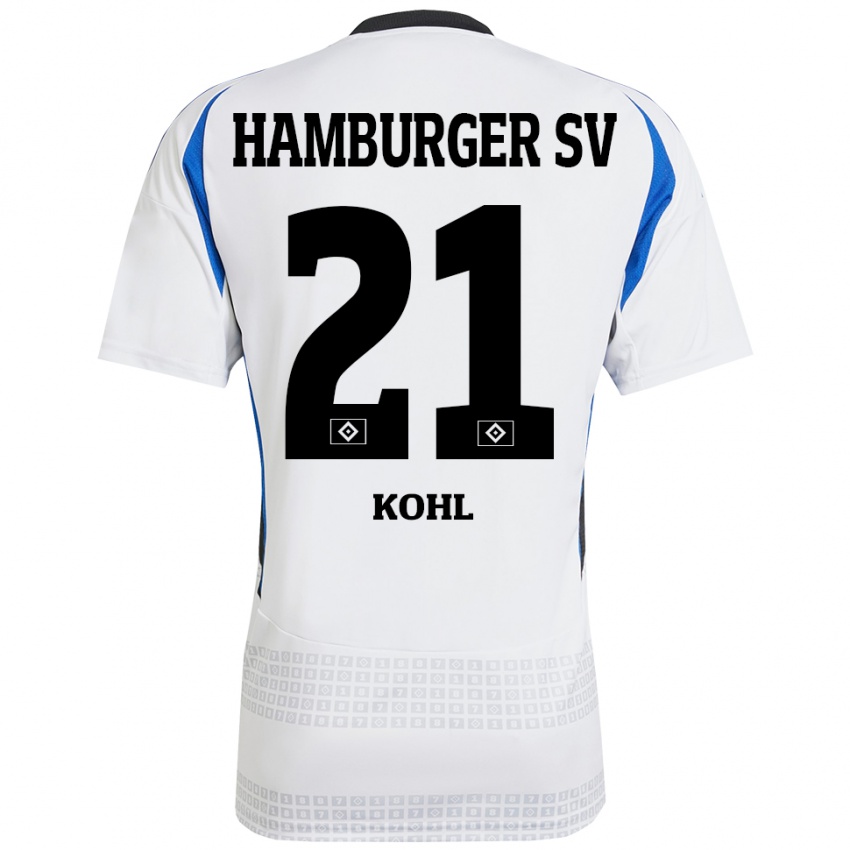 Børn Ohene Köhl #21 Hvid Blå Hjemmebane Spillertrøjer 2024/25 Trøje T-Shirt