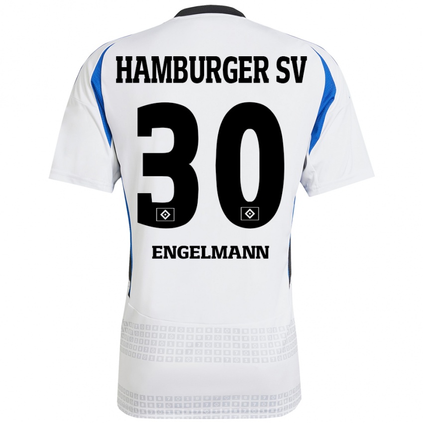 Børn Timon Engelmann #30 Hvid Blå Hjemmebane Spillertrøjer 2024/25 Trøje T-Shirt