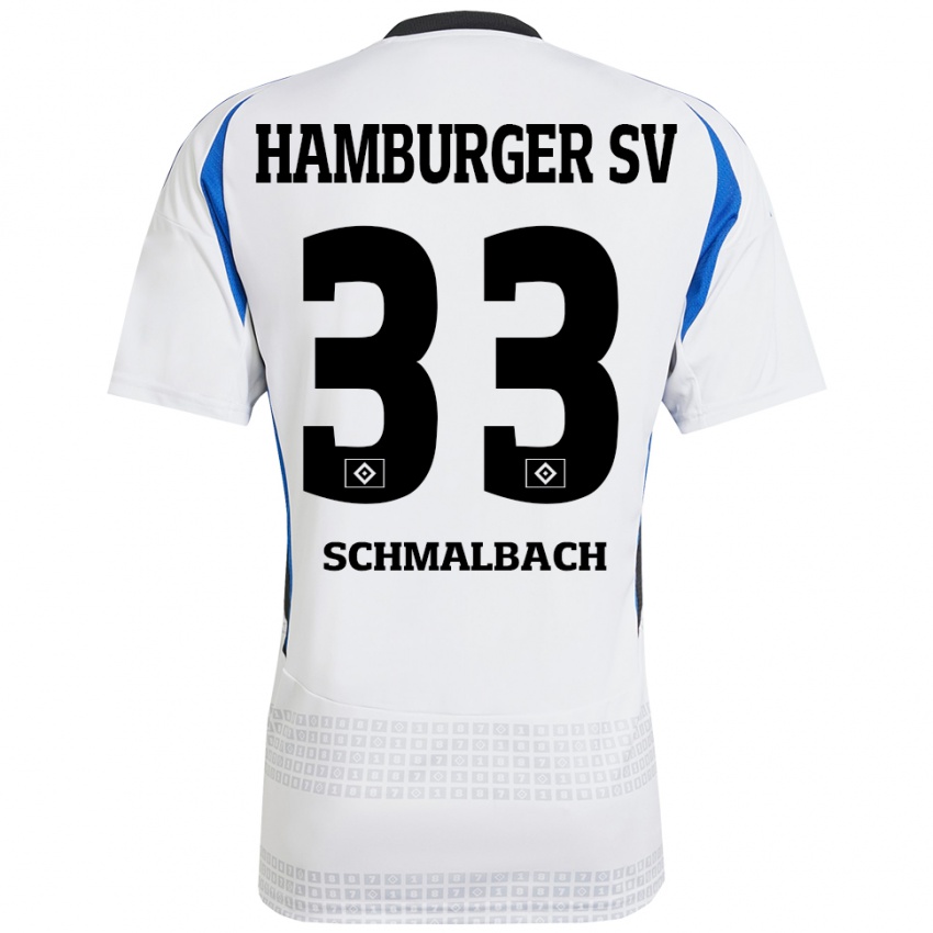 Børn Sebastian Schmalbach #33 Hvid Blå Hjemmebane Spillertrøjer 2024/25 Trøje T-Shirt