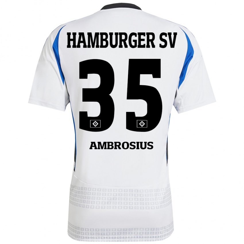 Børn Stephan Ambrosius #35 Hvid Blå Hjemmebane Spillertrøjer 2024/25 Trøje T-Shirt