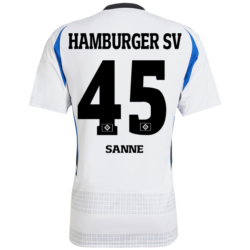 Børn Tom Sanne #45 Hvid Blå Hjemmebane Spillertrøjer 2024/25 Trøje T-Shirt