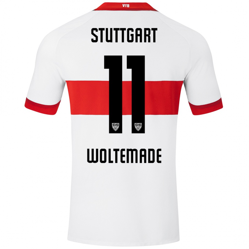 Børn Nick Woltemade #11 Hvid Rød Hjemmebane Spillertrøjer 2024/25 Trøje T-Shirt