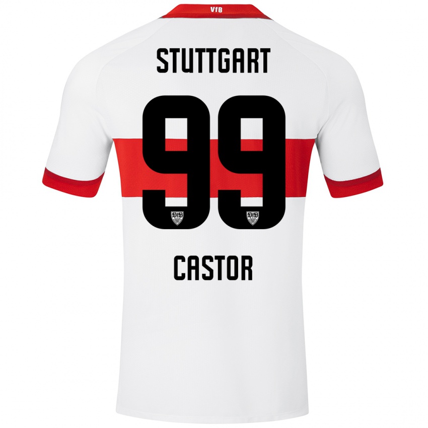 Børn Gillian Castor #99 Hvid Rød Hjemmebane Spillertrøjer 2024/25 Trøje T-Shirt