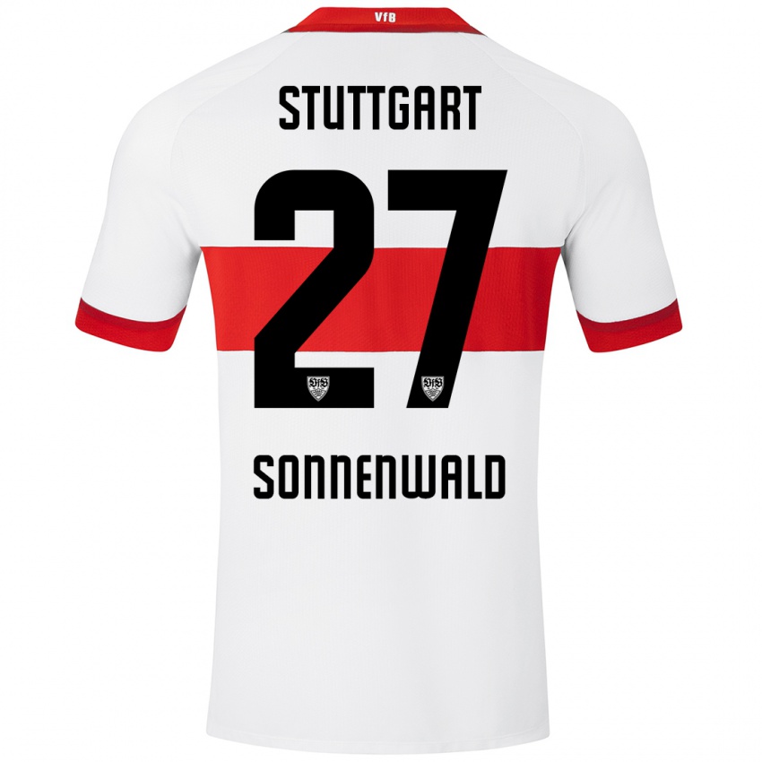 Børn Lukas Sonnenwald #27 Hvid Rød Hjemmebane Spillertrøjer 2024/25 Trøje T-Shirt