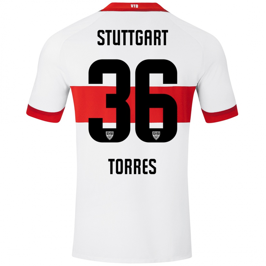 Børn Yohann Torres #36 Hvid Rød Hjemmebane Spillertrøjer 2024/25 Trøje T-Shirt