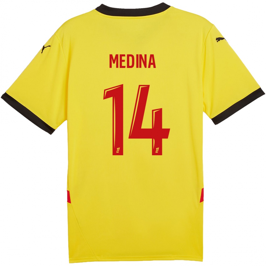 Børn Facundo Medina #14 Gul Rød Hjemmebane Spillertrøjer 2024/25 Trøje T-Shirt