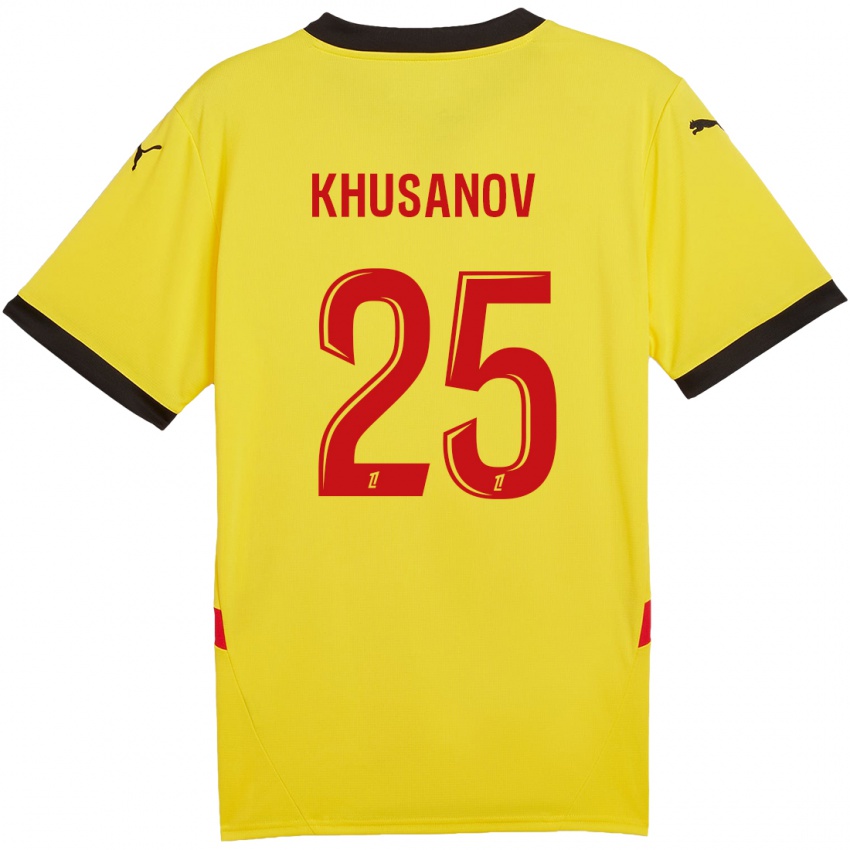 Børn Abdukodir Khusanov #25 Gul Rød Hjemmebane Spillertrøjer 2024/25 Trøje T-Shirt