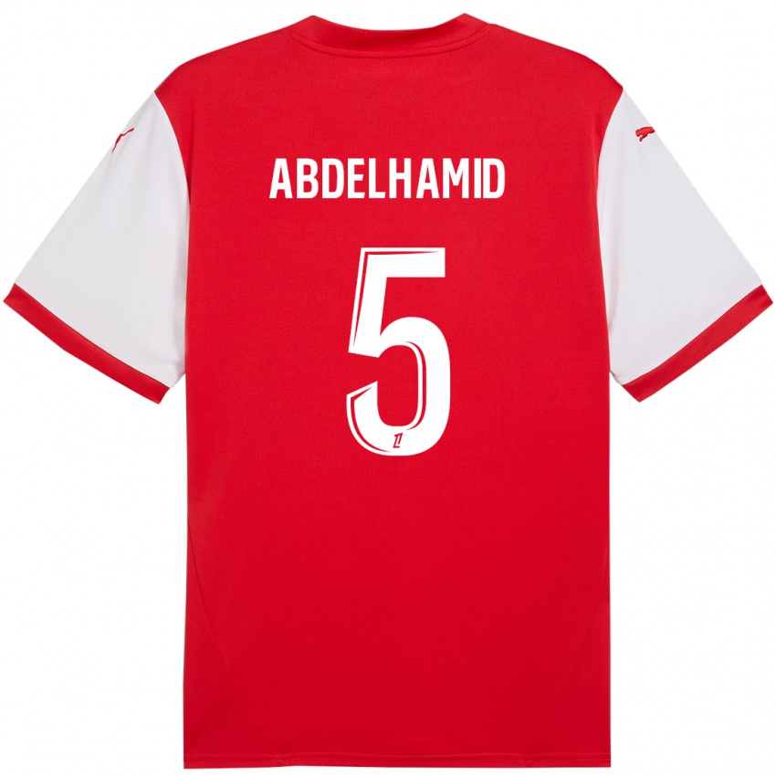 Børn Yunis Abdelhamid #5 Rød Hvid Hjemmebane Spillertrøjer 2024/25 Trøje T-Shirt