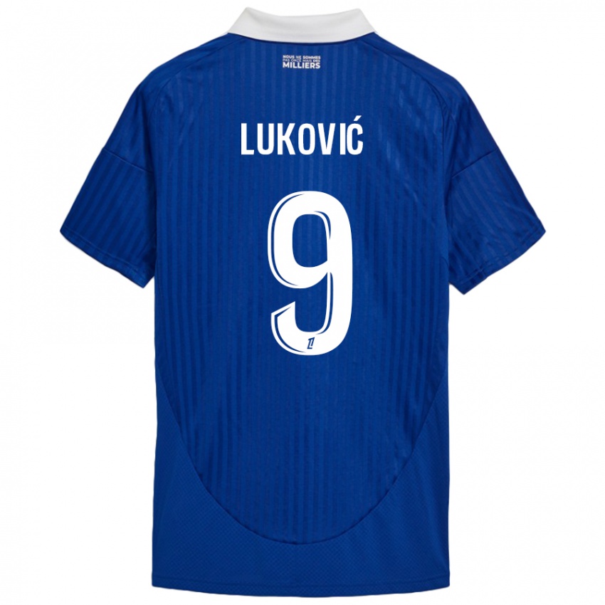 Børn Milos Lukovic #9 Blå Hvid Hjemmebane Spillertrøjer 2024/25 Trøje T-Shirt