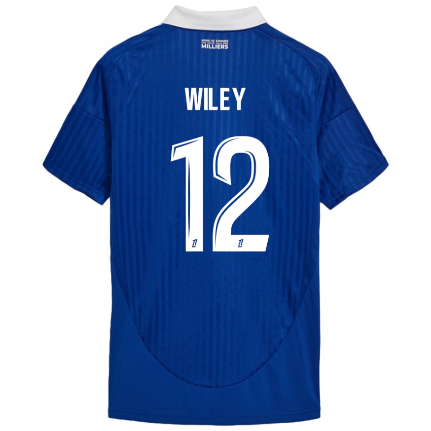 Børn Caleb Wiley #12 Blå Hvid Hjemmebane Spillertrøjer 2024/25 Trøje T-Shirt