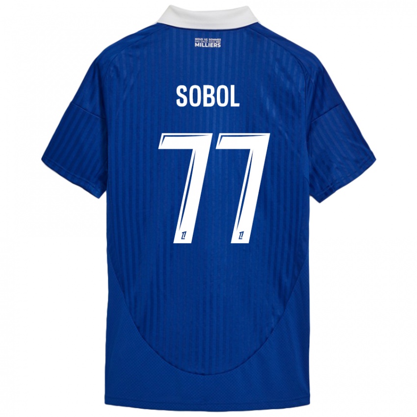 Børn Eduard Sobol #77 Blå Hvid Hjemmebane Spillertrøjer 2024/25 Trøje T-Shirt