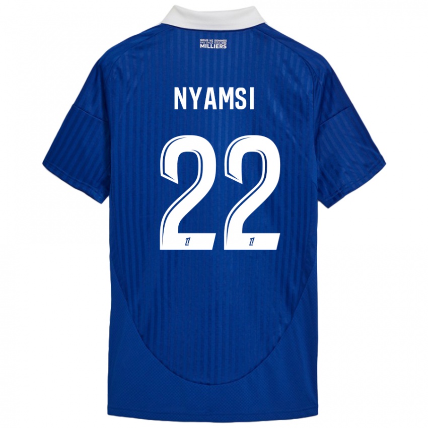 Børn Gerzino Nyamsi #22 Blå Hvid Hjemmebane Spillertrøjer 2024/25 Trøje T-Shirt