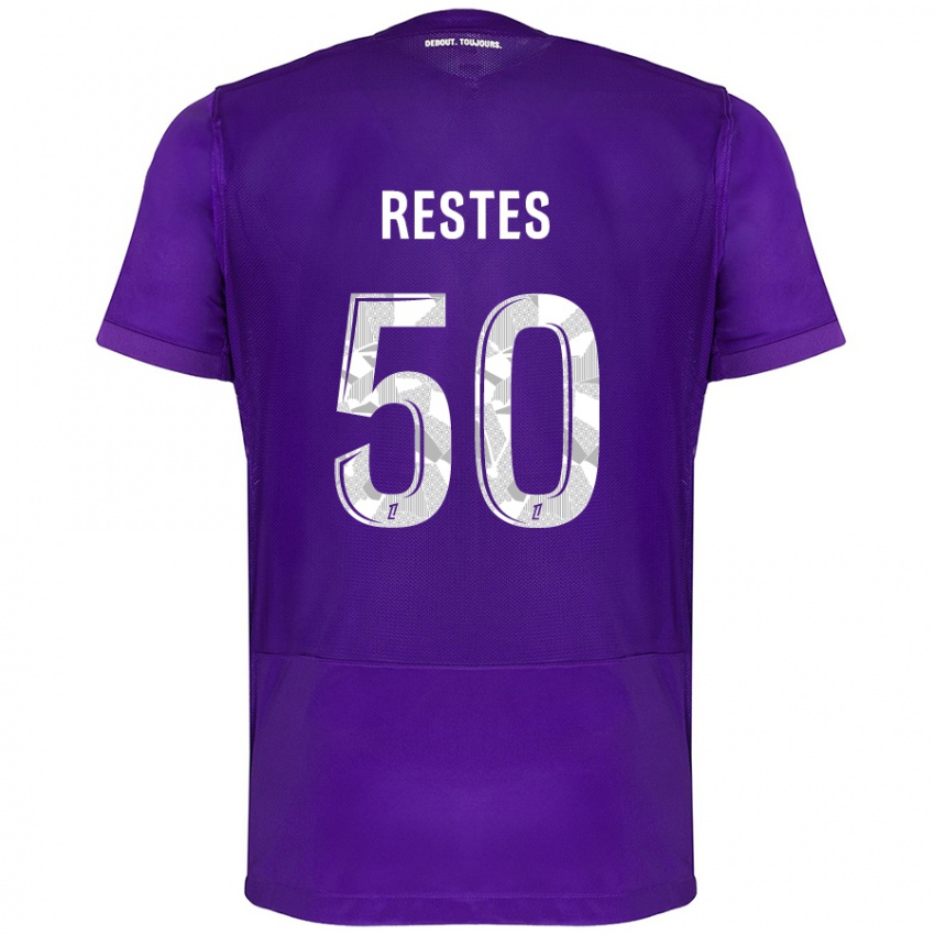 Børn Guillaume Restes #50 Lilla Hvid Hjemmebane Spillertrøjer 2024/25 Trøje T-Shirt