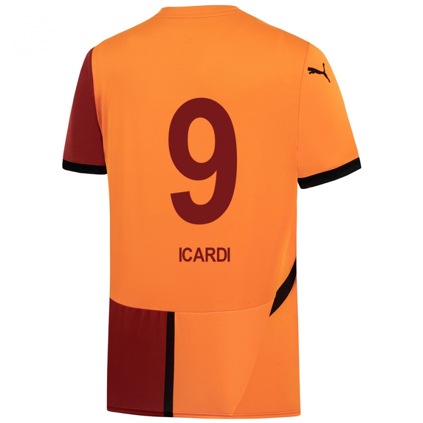 Børn Mauro Icardi #9 Gul Rød Hjemmebane Spillertrøjer 2024/25 Trøje T-Shirt